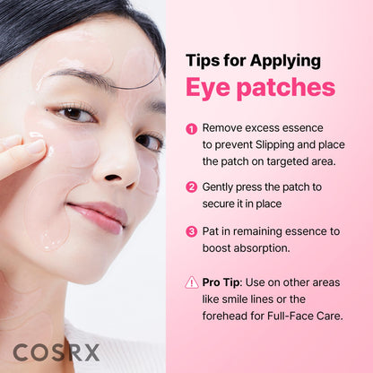 COSRX dark circle treatment patches demonstrating the application under the eye area.