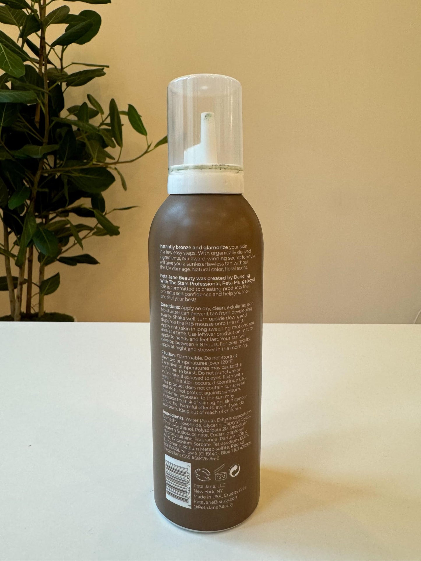Peta Jane tanning mousse ingredients and label information