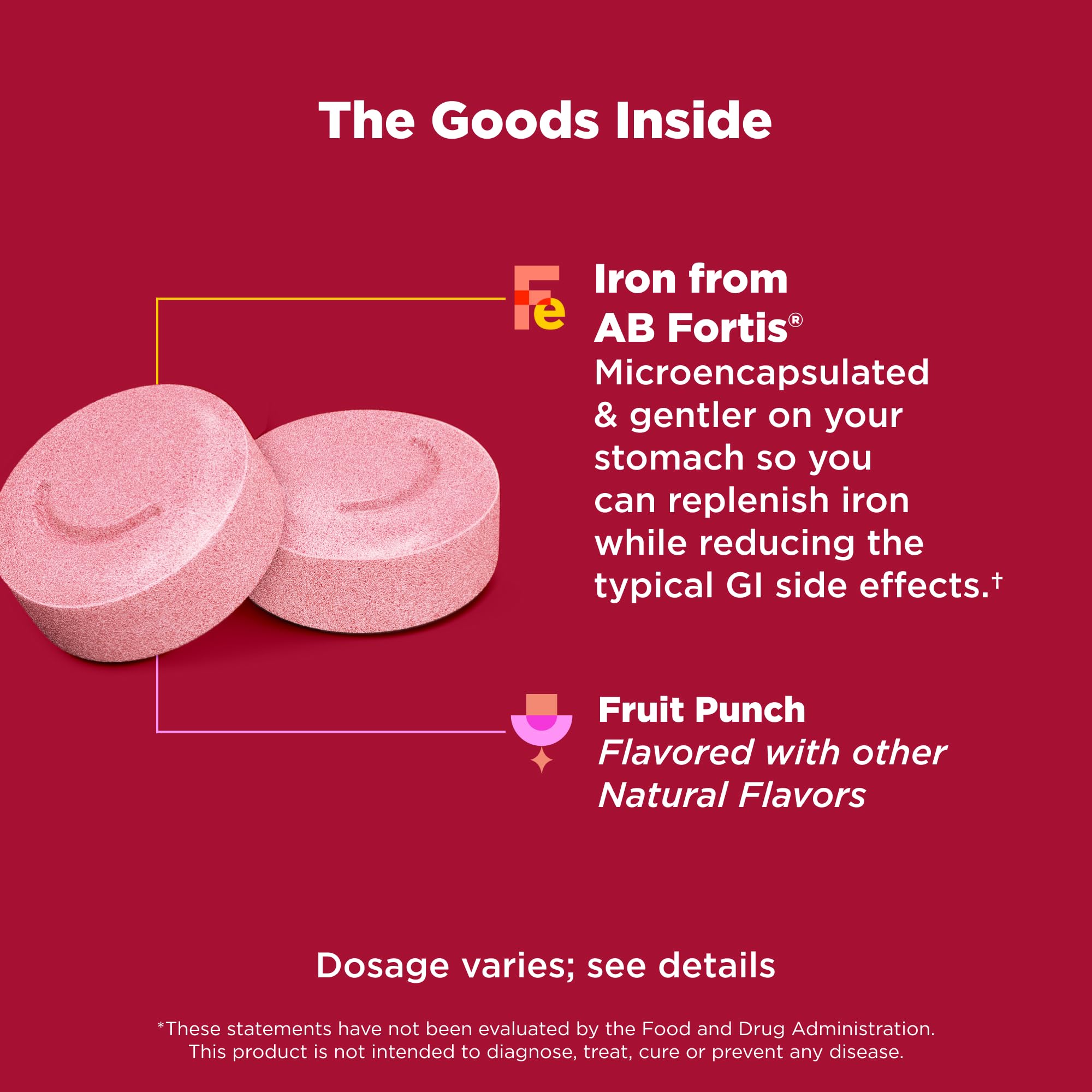 Olly microencapsulated iron fruit punch flavored supplement nutritional information label