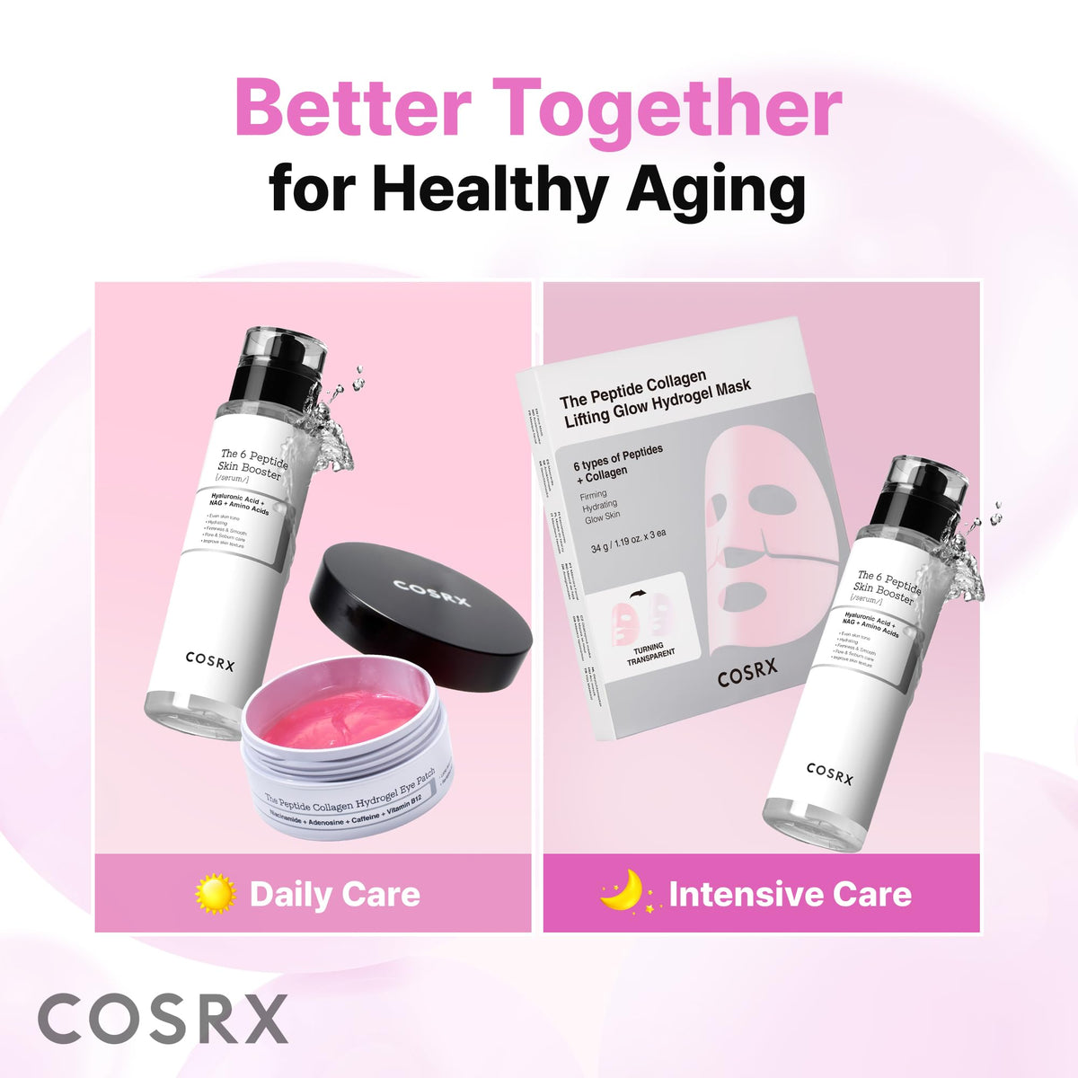 Model wearing peptide collagen eye patches