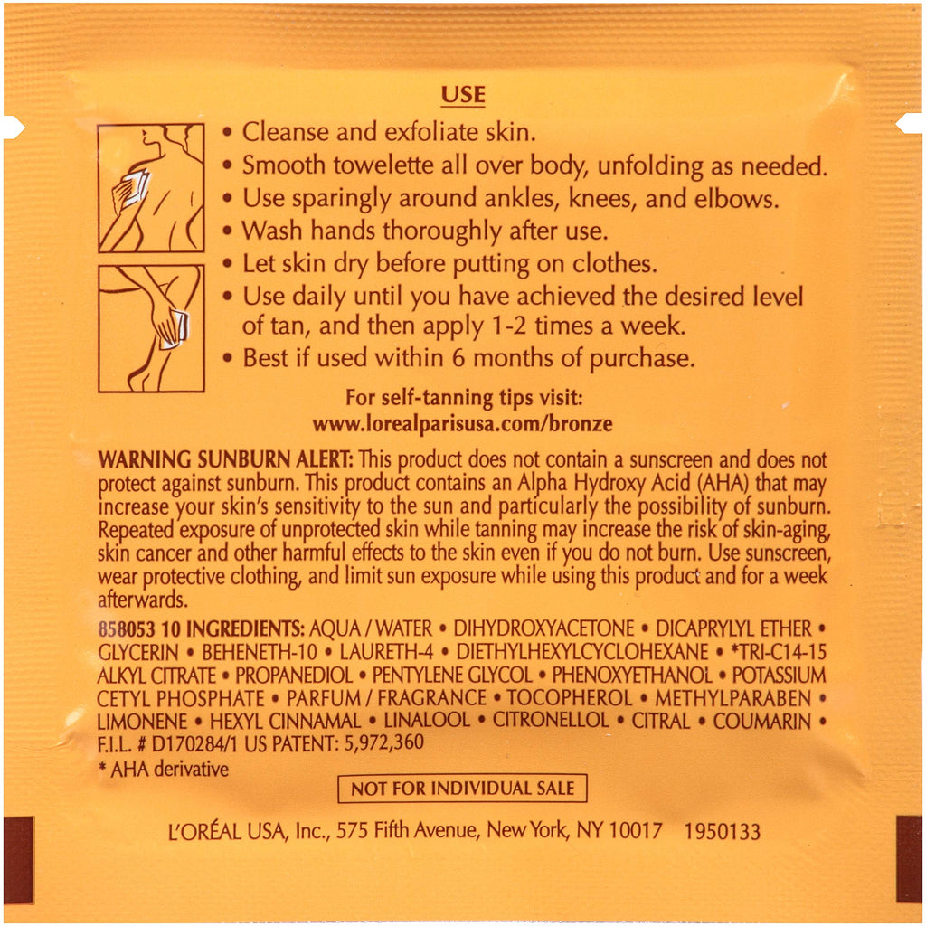 L'Oreal Paris Sublime Bronze Self Tanning Towelettes individual packet view