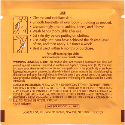 L'Oreal Paris sunless tanning wipes box showing 6 count contents