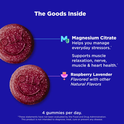 OLLY Magnesium Citrate Raspberry Lavender flavor dietary supplement label details
