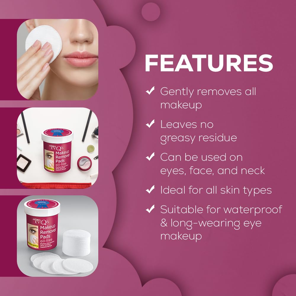 Three pack bundle of Andrea non-greasy eye makeup wipes