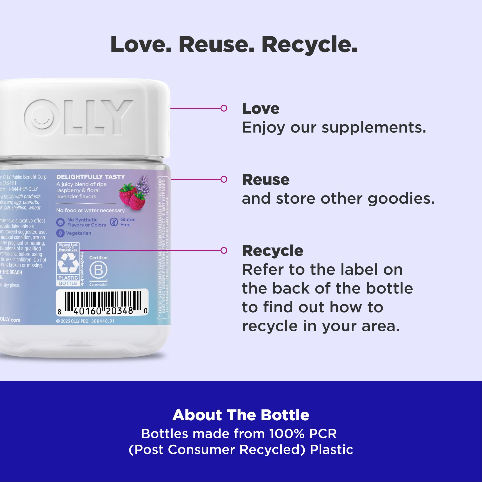 Gluten free vegetarian OLLY Relaxing Magnesium bottle side panel information