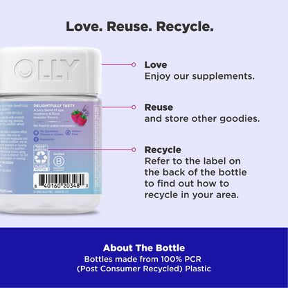 Gluten free vegetarian OLLY Relaxing Magnesium bottle side panel information