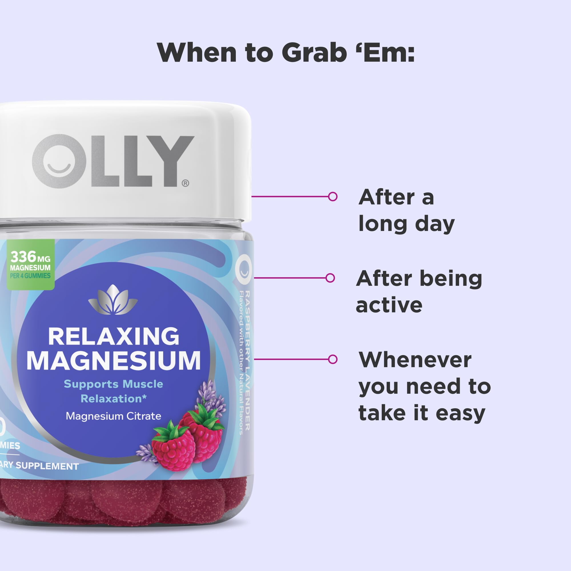 OLLY Relaxing Magnesium 60 Count gummies for daily adult nervous system health