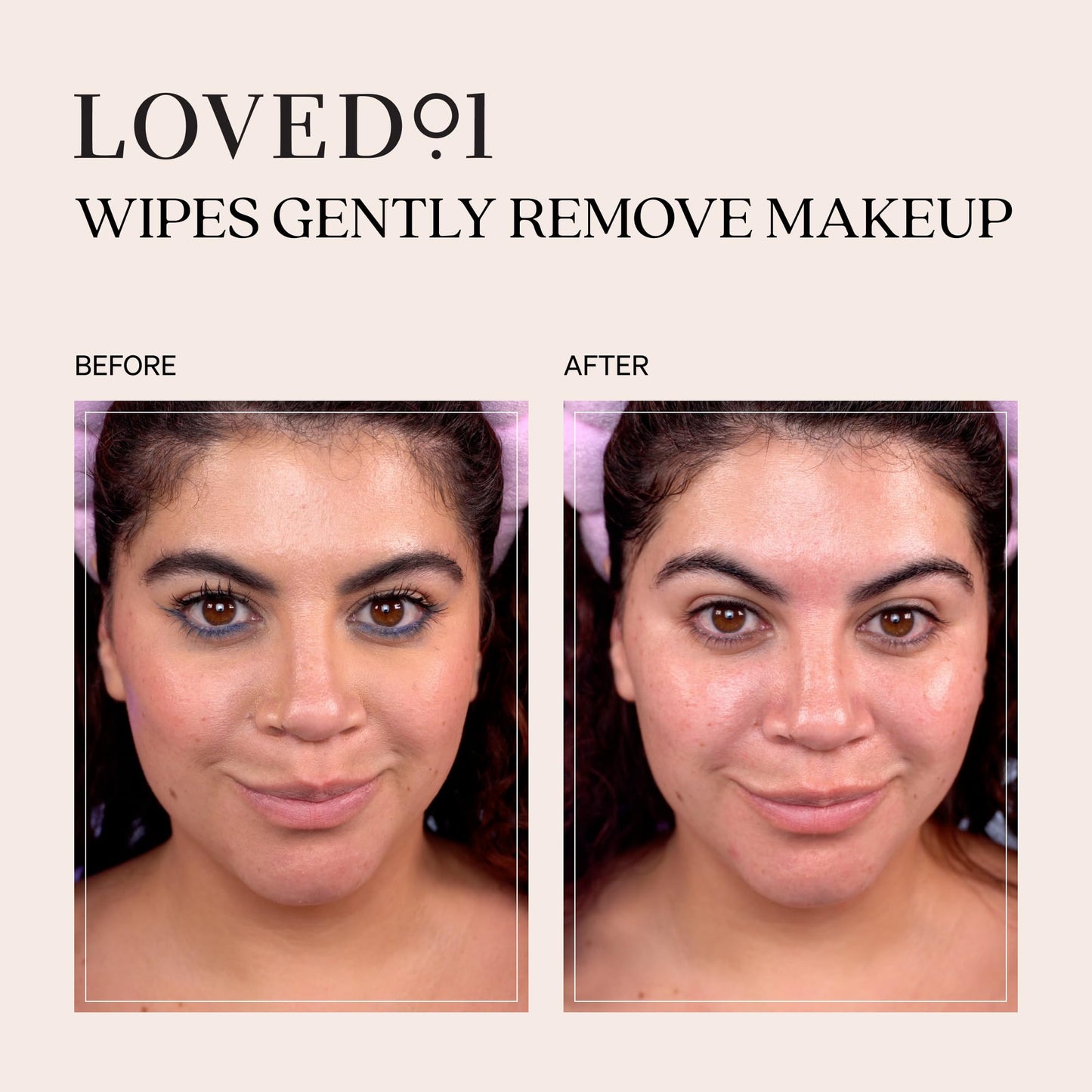 Back label of Loved01 face and body wipes demonstrating the directions of use and full premium ingredient listings.