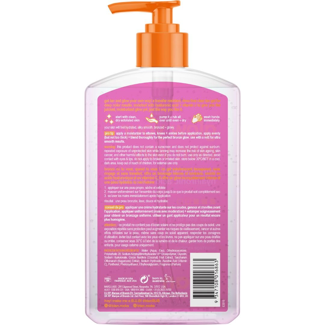 B.Tan clear self tan gel 16 fluid ounce bottle studio shot