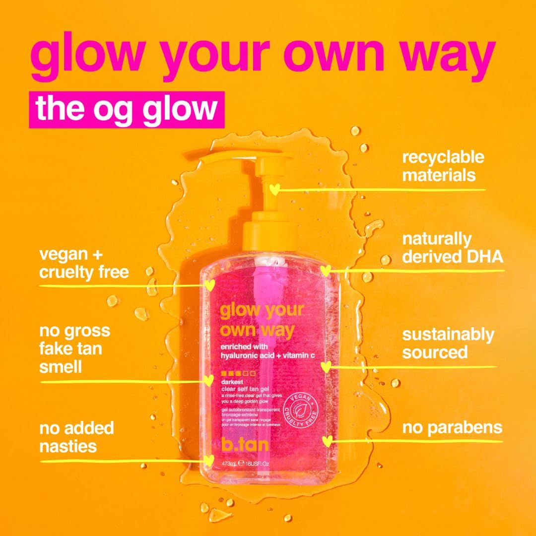 Close up of B.Tan self tanning gel label and pump