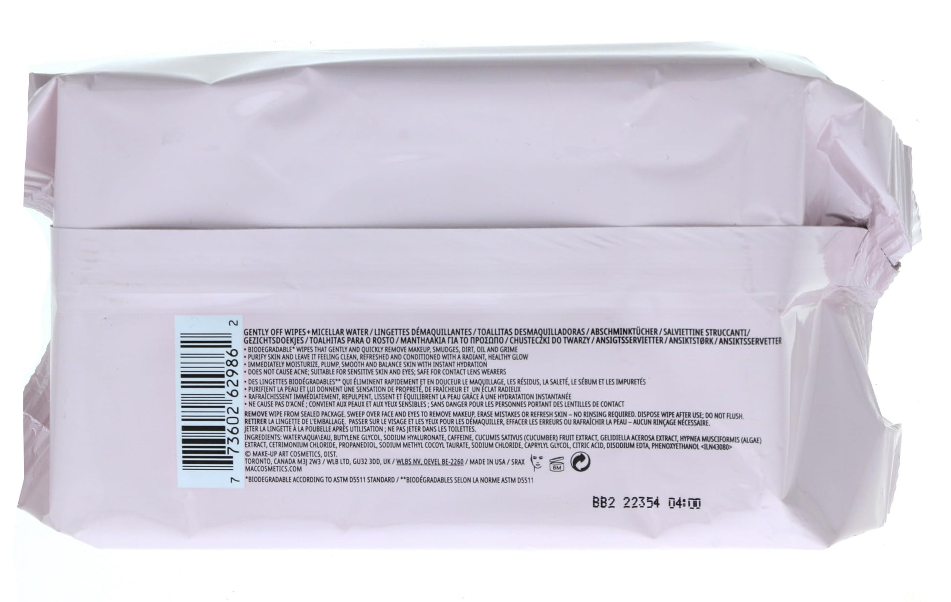 Biodegradable MAC makeup remover wipes in resealable pack