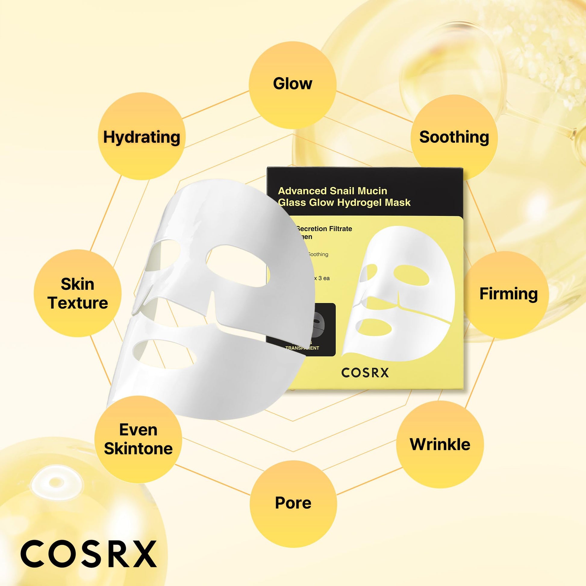 Back view of the COSRX face mask pouch detailing directions for use and overnight treatment application tips.