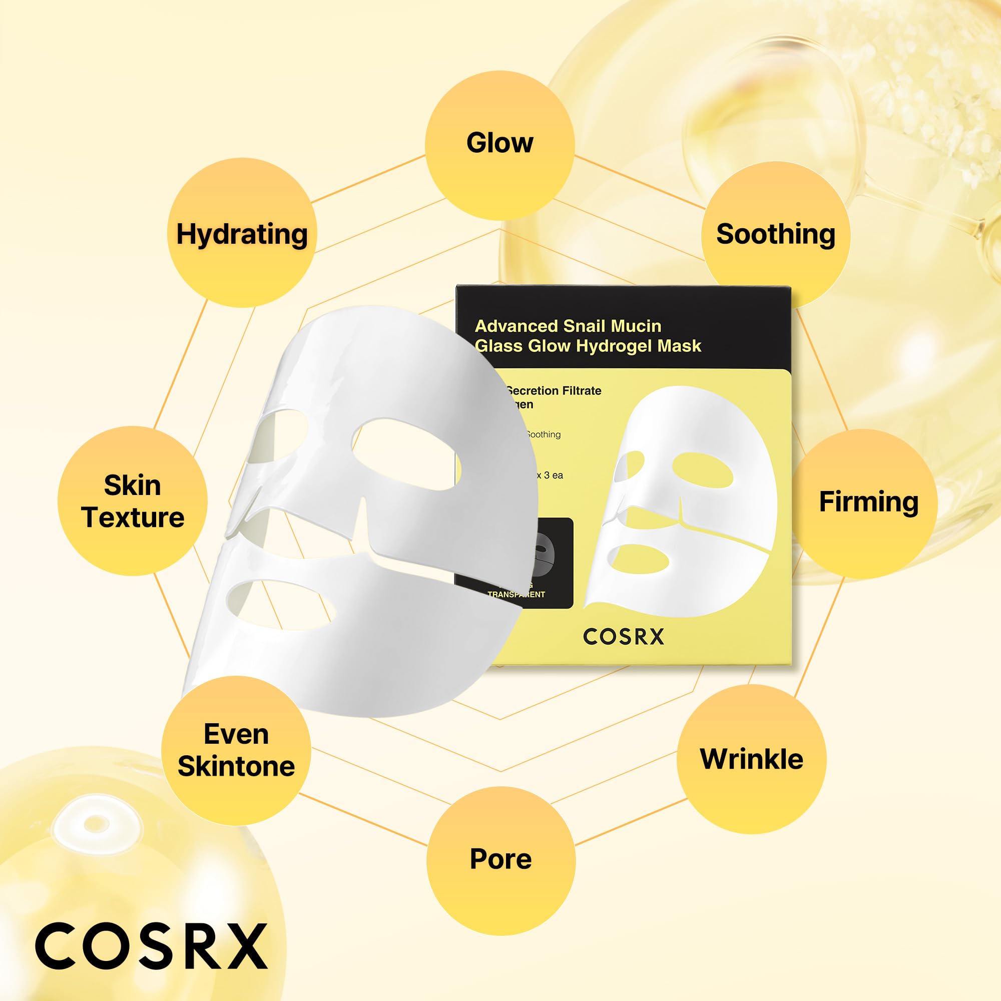 Back view of the COSRX face mask pouch detailing directions for use and overnight treatment application tips.
