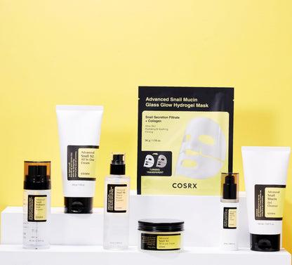 Unboxing of the COSRX Advanced Snail Mucin three piece face mask set ideal for travel and intensive hydration routines.