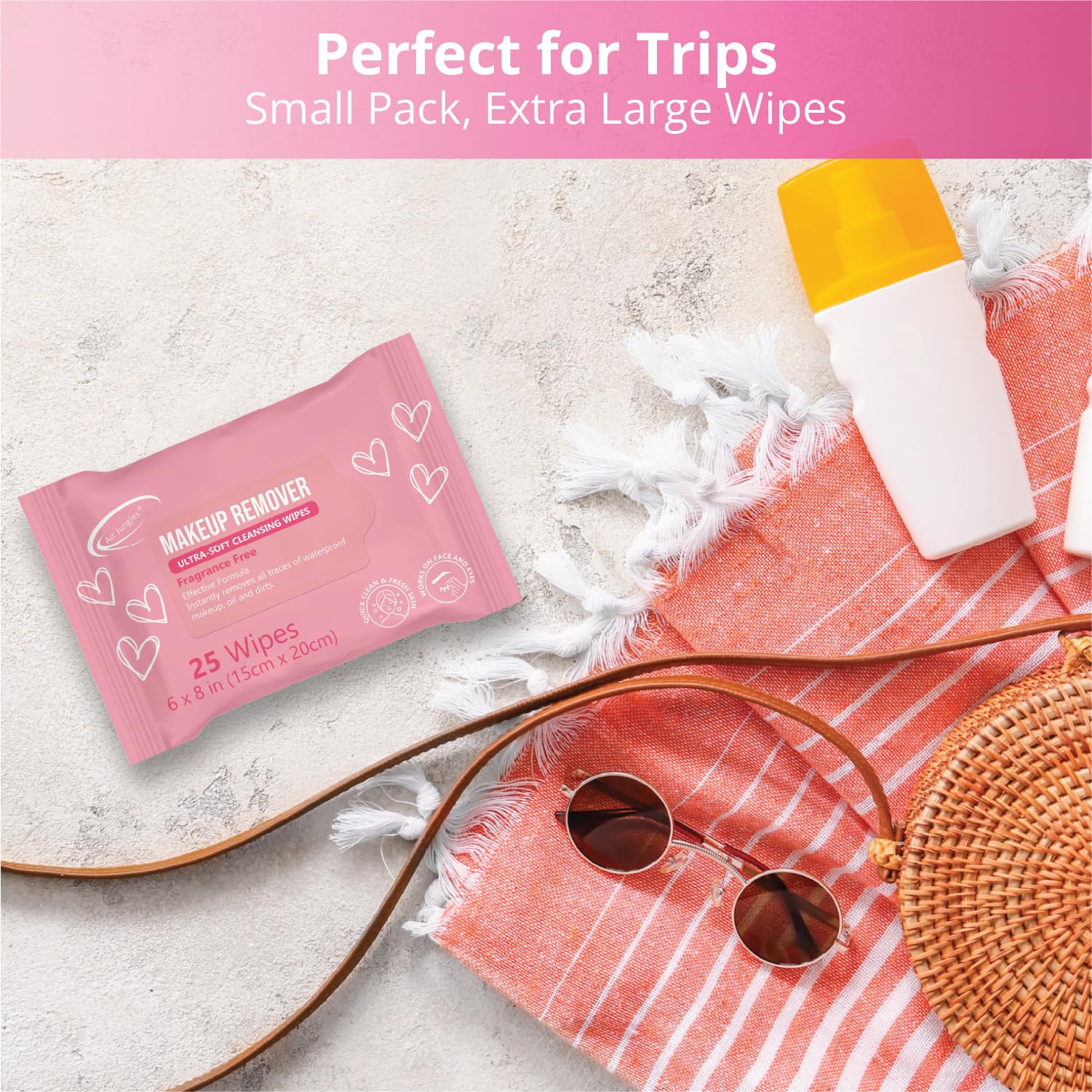 Air Jungles cruelty free paraben free makeup remover wipes packaging back label with instructions.
