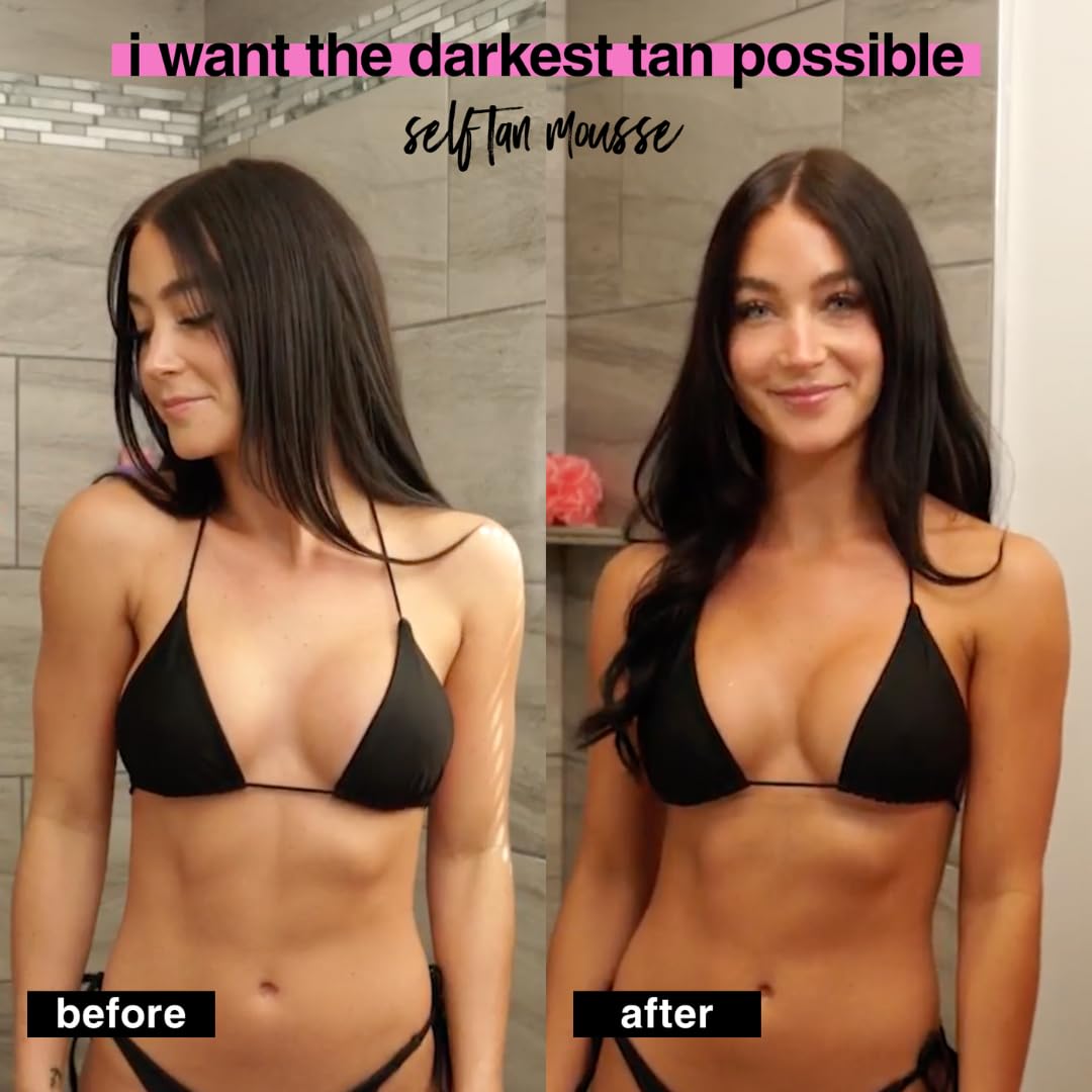 Back view of B.TAN 6.7 fluid ounce tanning mousse with official directions
