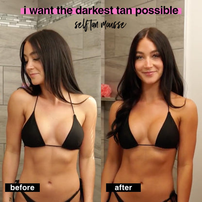 Back view of B.TAN 6.7 fluid ounce tanning mousse with official directions