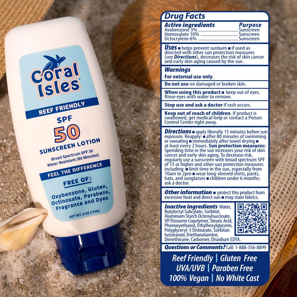Coral Isles sunscreen bottle size reference in hand