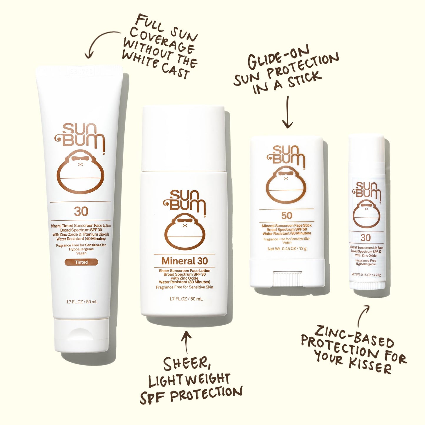 Sun Bum mineral sunscreen ingredient information on packaging