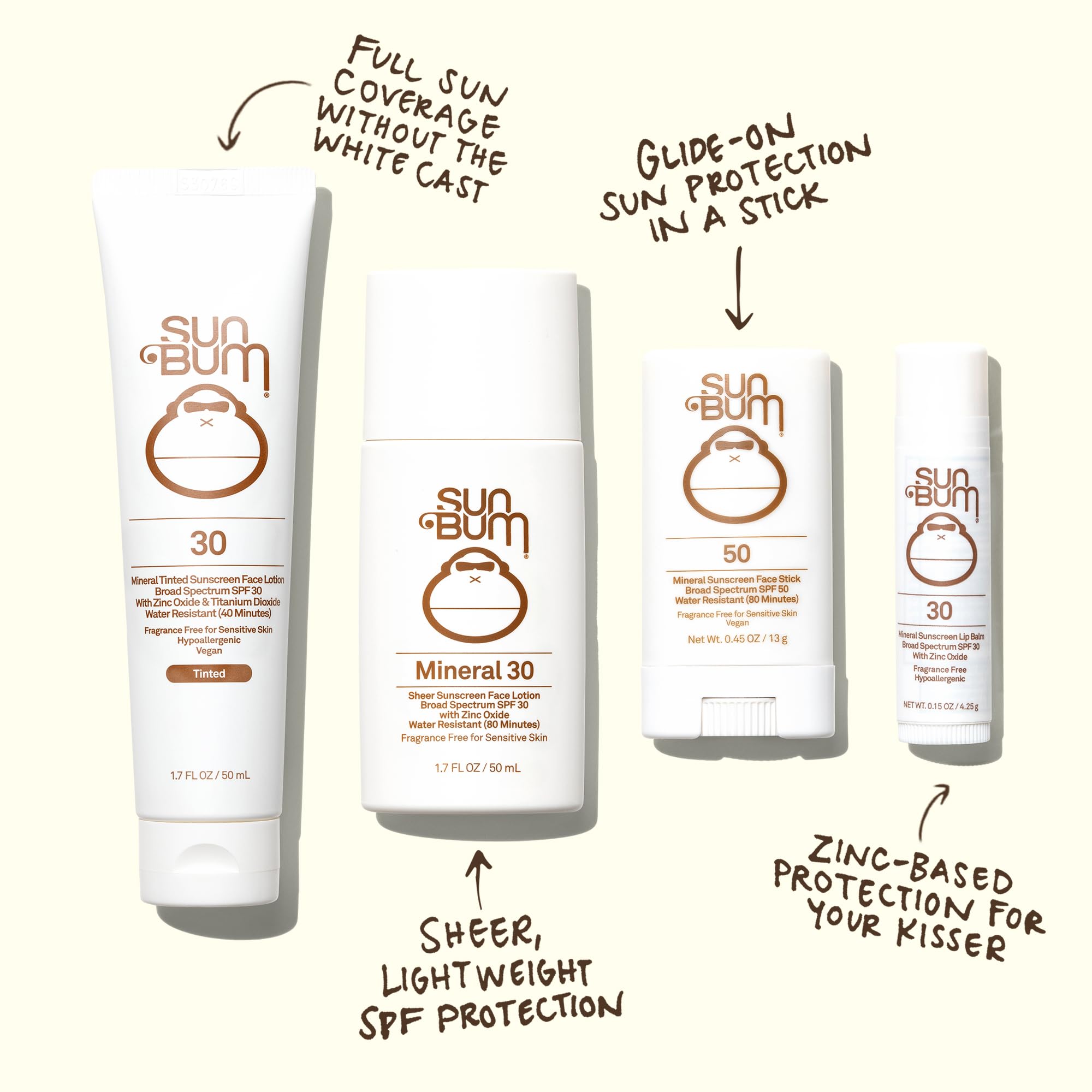 Sun Bum mineral sunscreen ingredient information on packaging