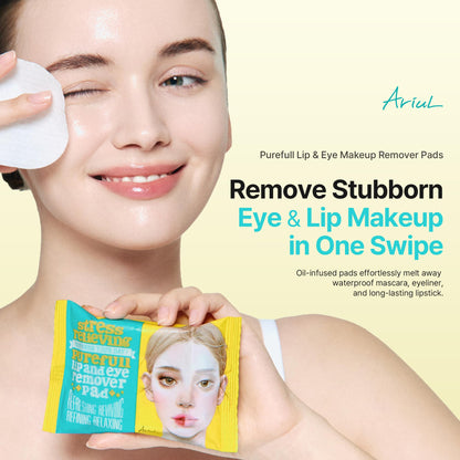 Ariul Korean skincare lip and eye makeup removing wipes packaging showing ninety count details.