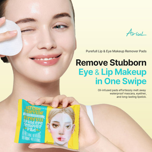 Ariul Korean skincare lip and eye makeup removing wipes packaging showing ninety count details.