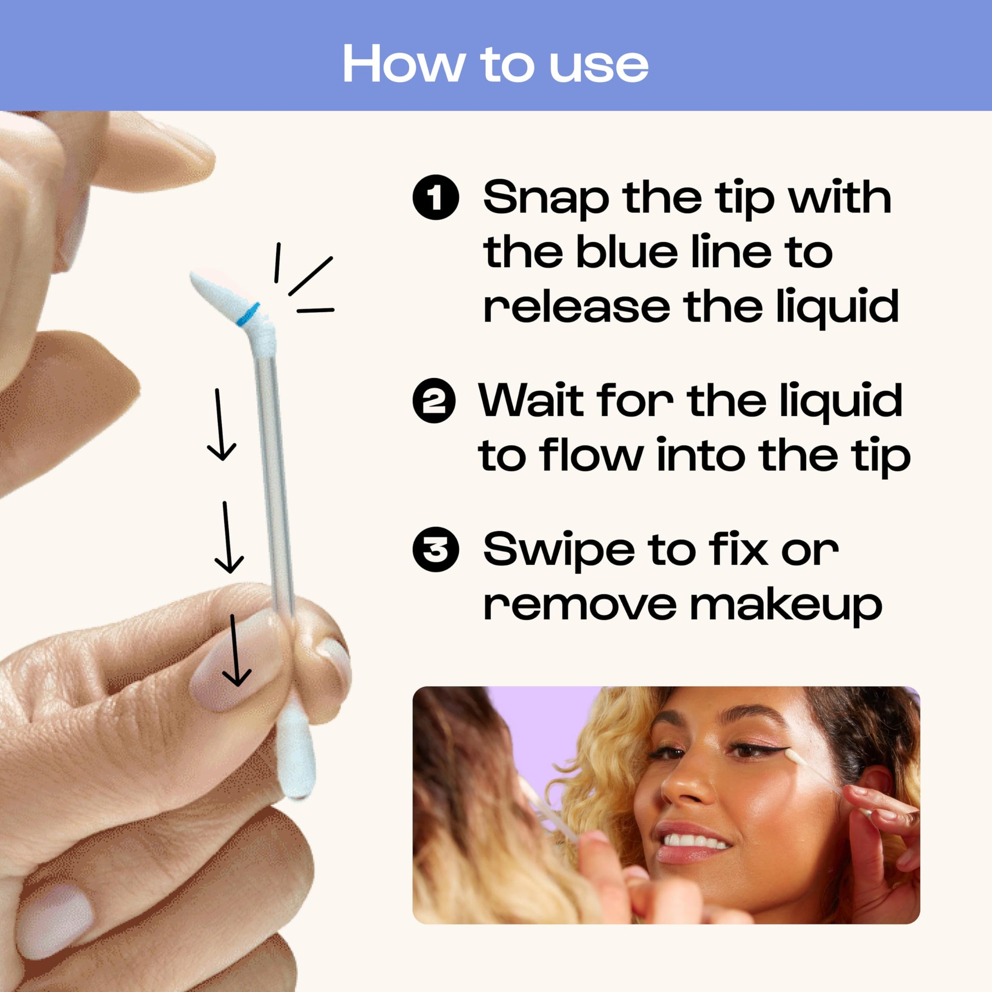 Alleyoop beauty swabs being used for precise eyeliner removal