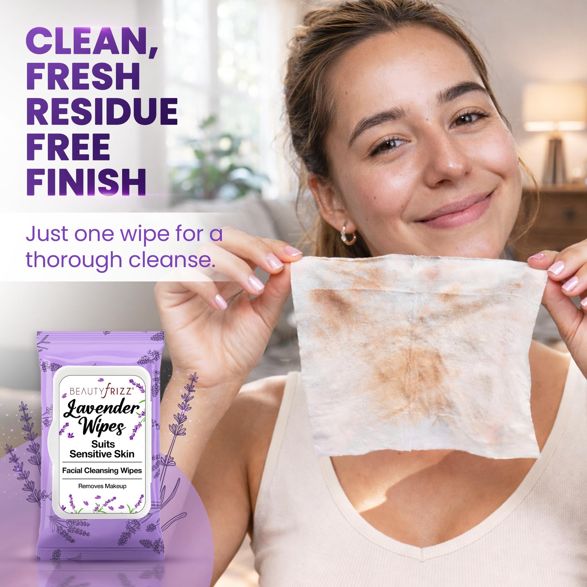Soft texture of BeautyFrizz lavender makeup remover wipes
