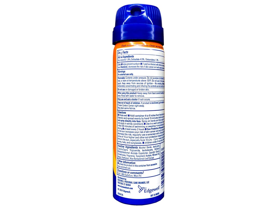 Banana Boat sunscreen spray cans showing size and labels