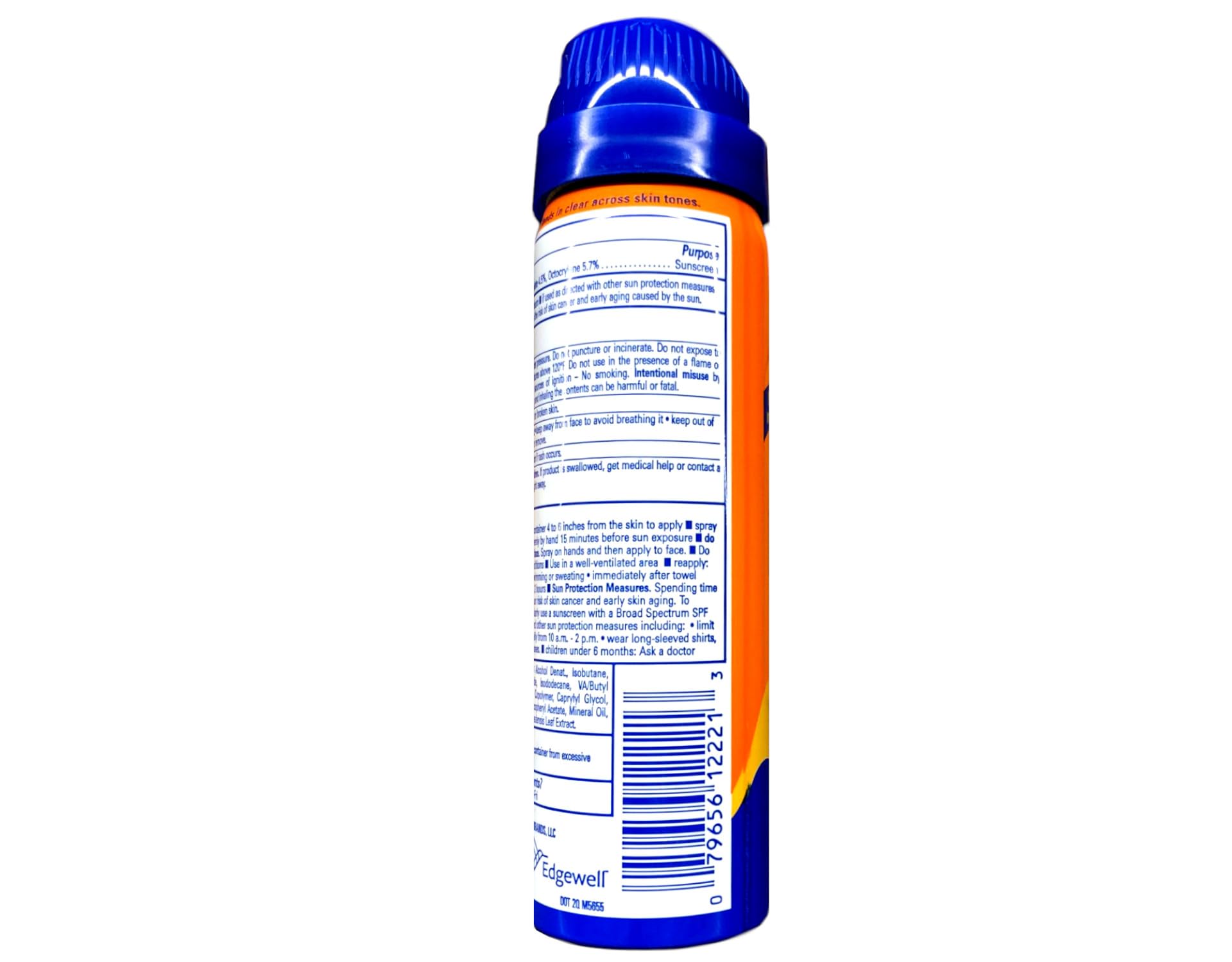 Banana Boat SPF 30 clear spray bottles back label