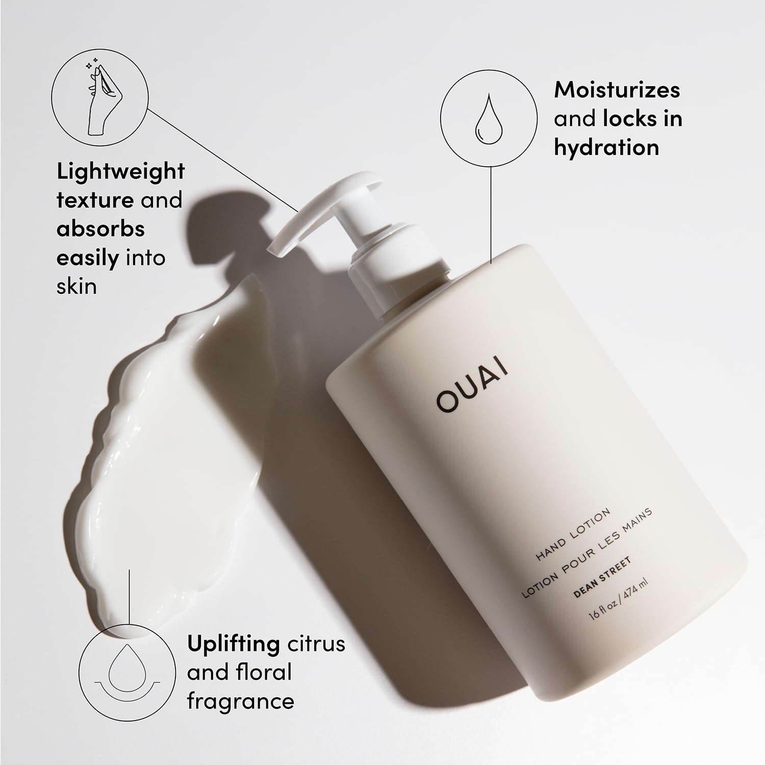 OUAI moisturizing hand lotion with avocado and jojoba oils premium packaging close up