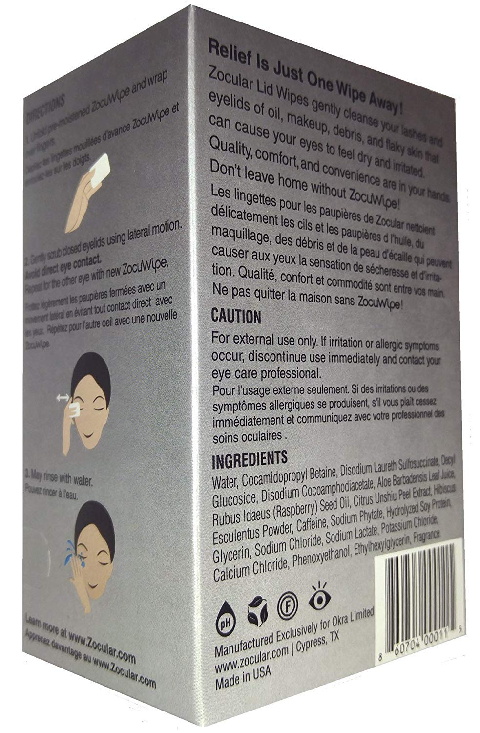 Zocular Zocuwipe 40 count box for sensitive eyes