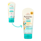 Aveeno Kids mineral sunscreen lotion back label with ingredients