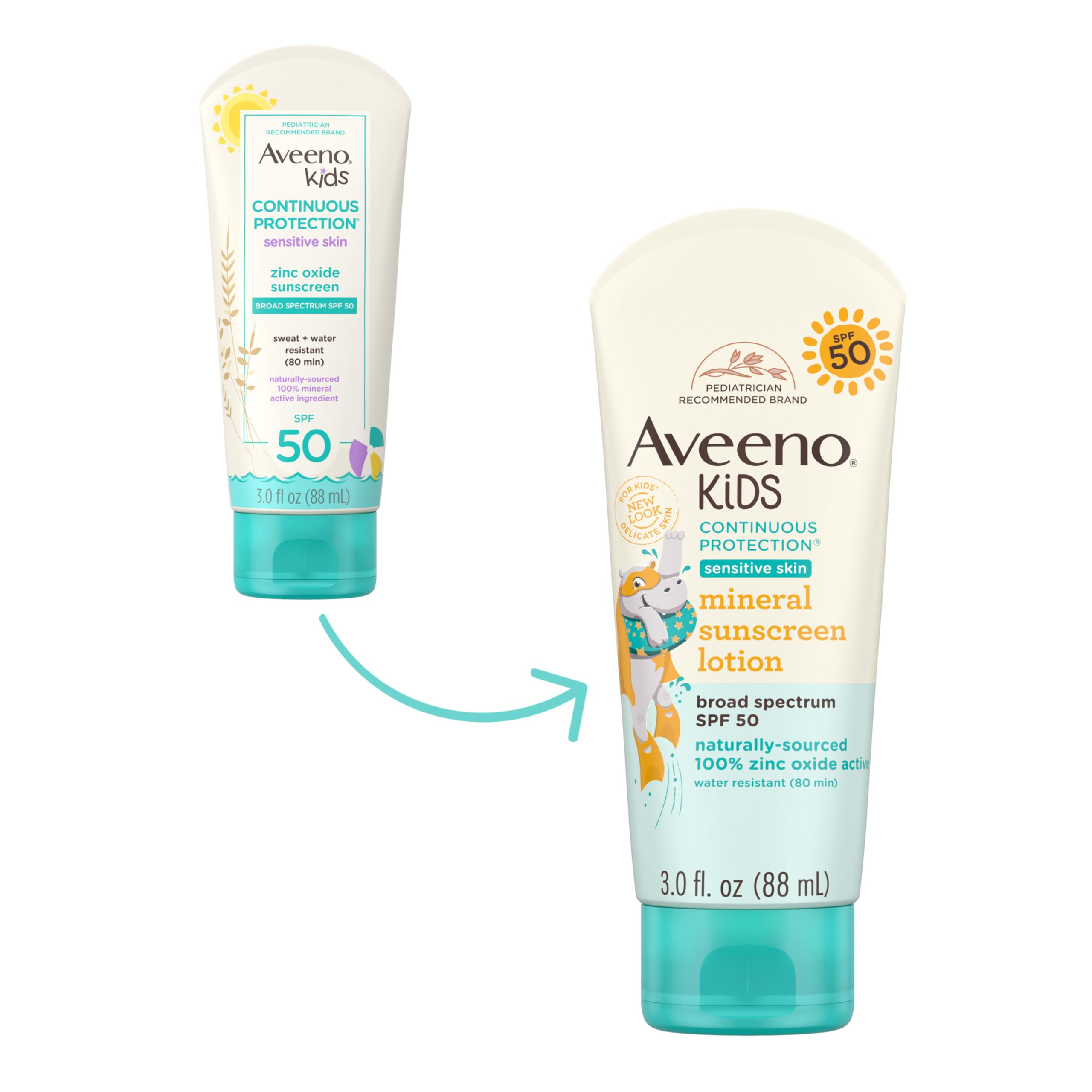 Aveeno Kids mineral sunscreen tube showing SPF 50 label