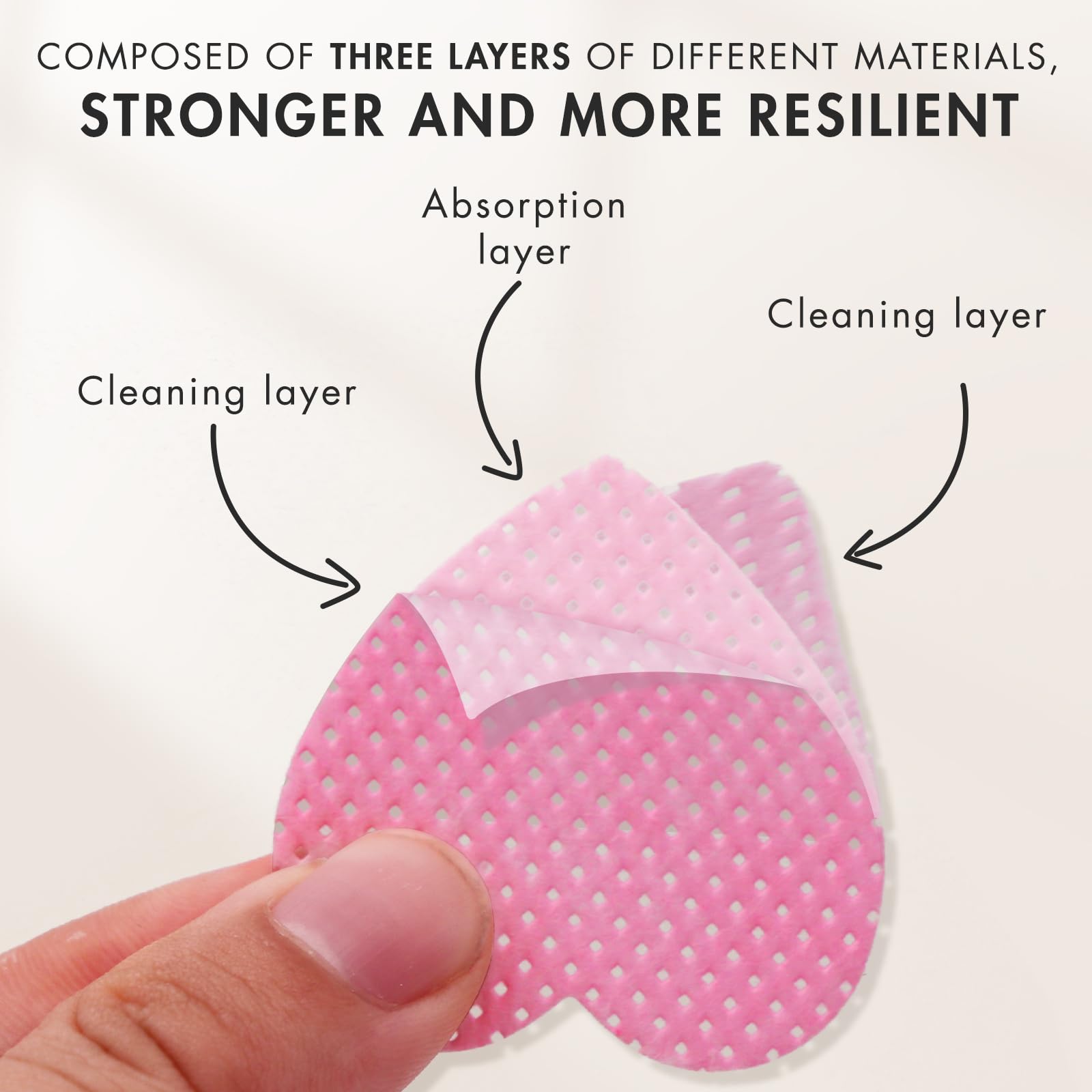 Absorbent pink nail polish remover pads close up texture