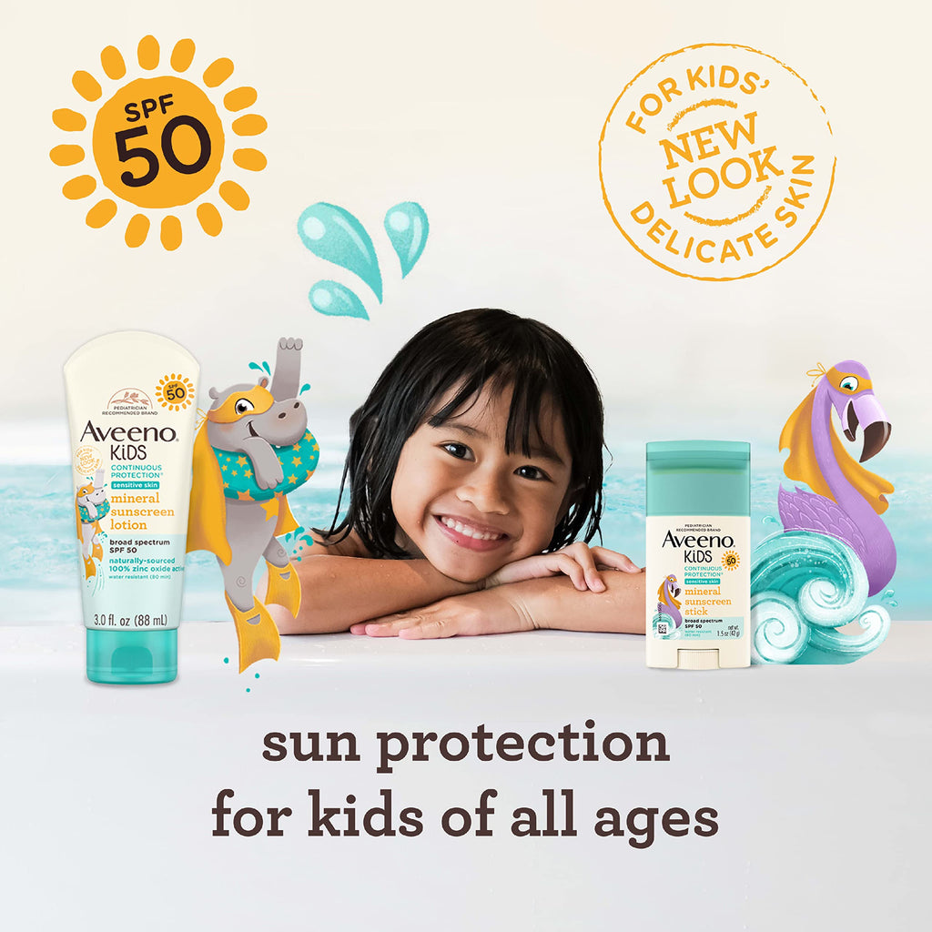 Aveeno Kids zinc oxide sunscreen promotional display view