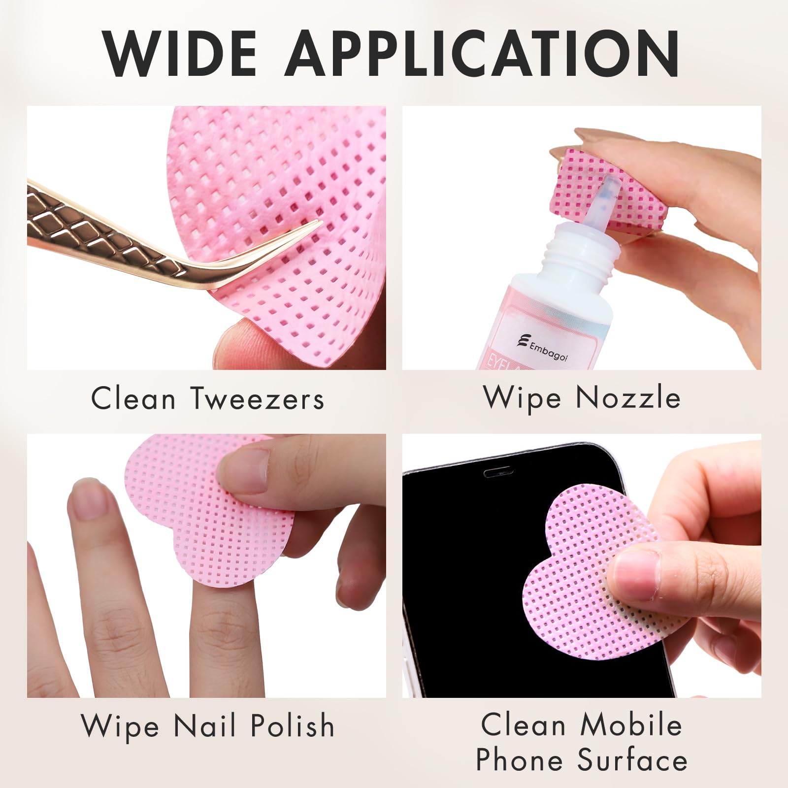 Hygienic dustproof container filled with pink heart shaped lint free wipes
