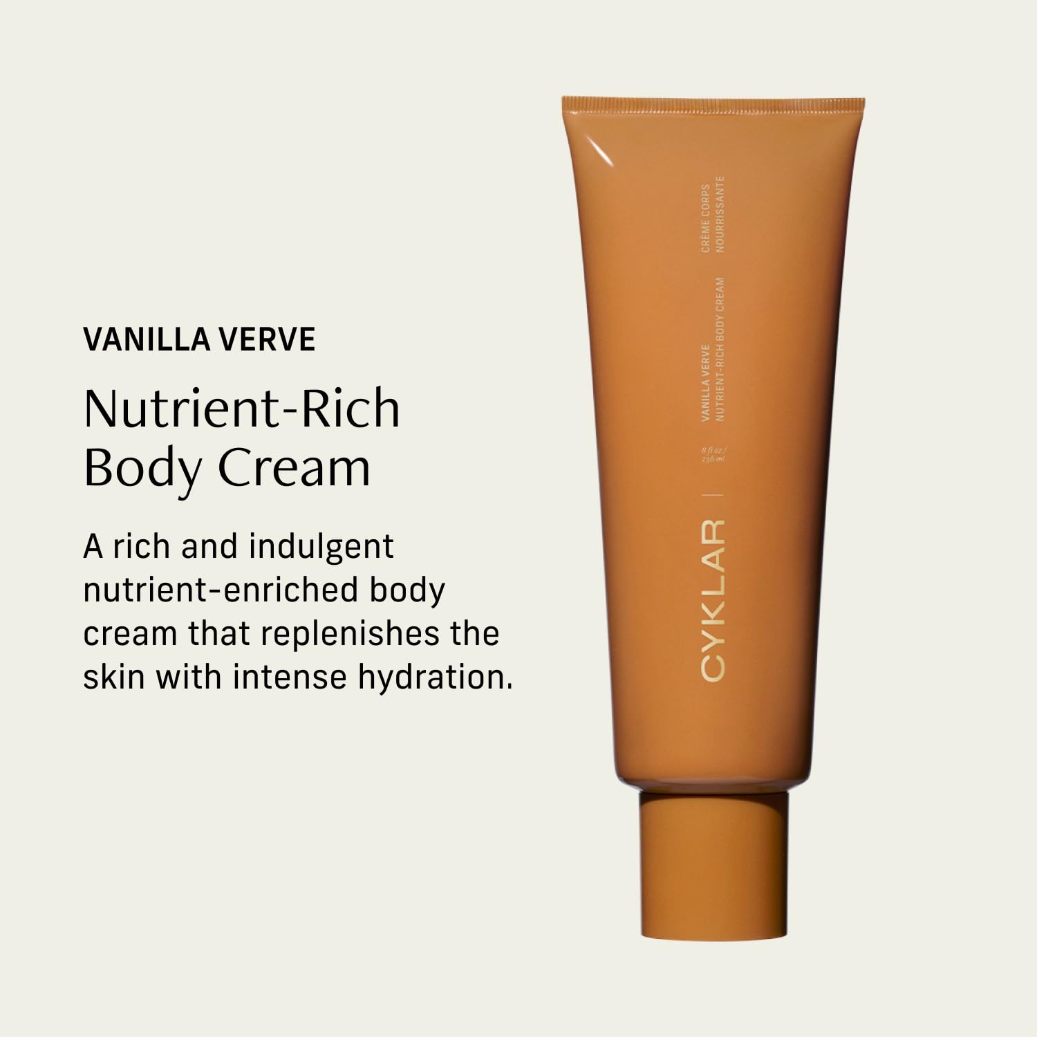 CYKLAR Vanilla Verve 48 hour hydration moisturizer tube container