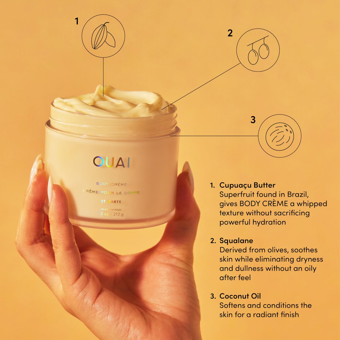 Imported OUAI St Barts body cream showing whipped luxurious texture