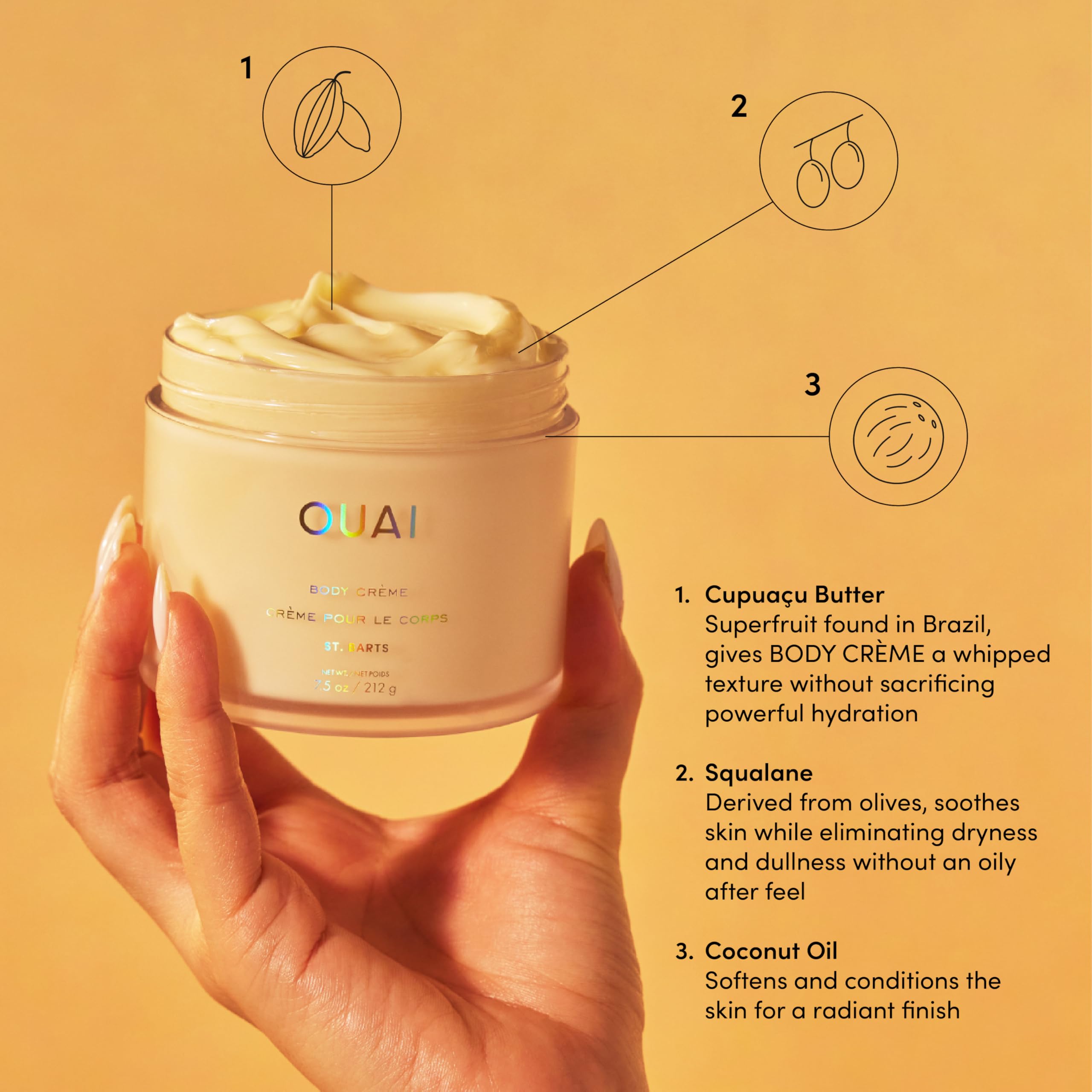 Imported OUAI St Barts body cream showing whipped luxurious texture
