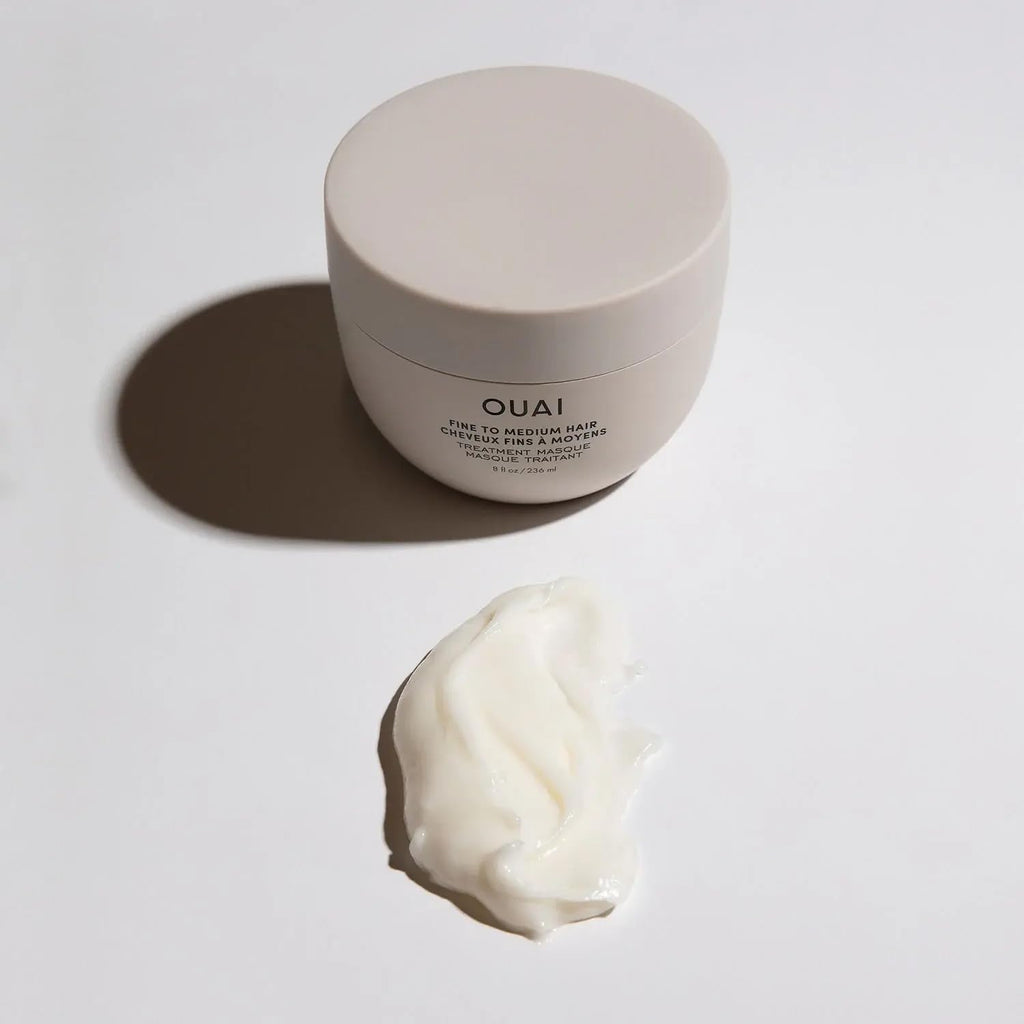 OUAI Fine to Medium Hair Treatment Masque ingredient highlights and benefit icons