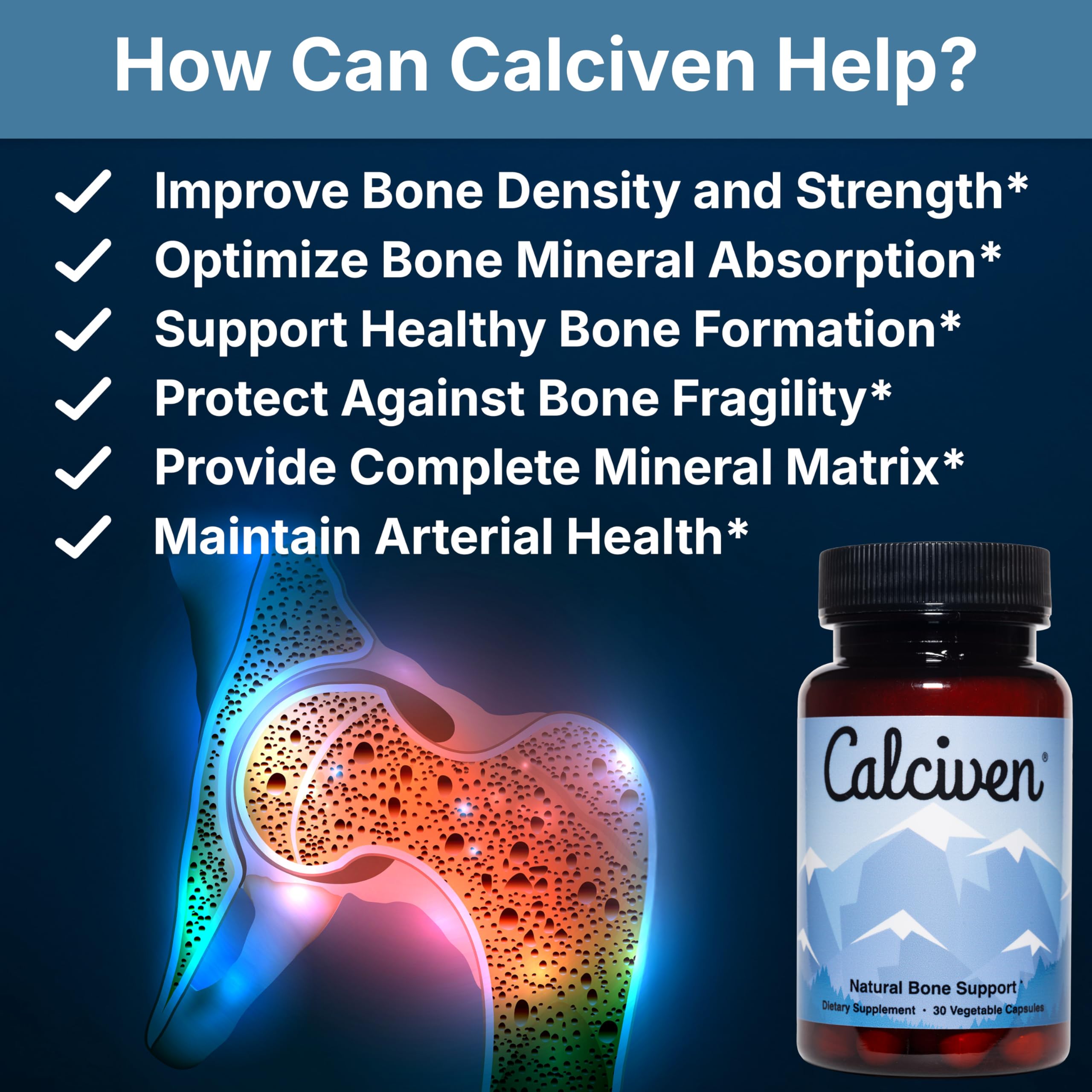 Calciven bone density supplement bottle side profile