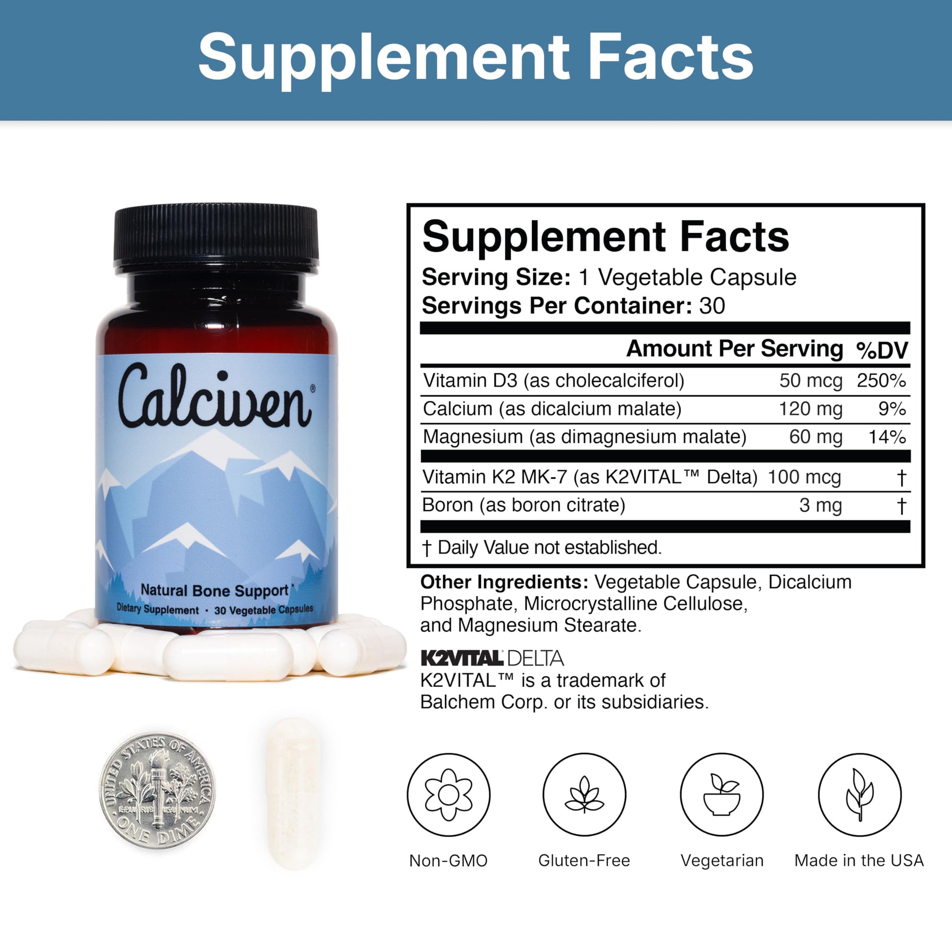 Back label of Calciven showing ingredient list and usage