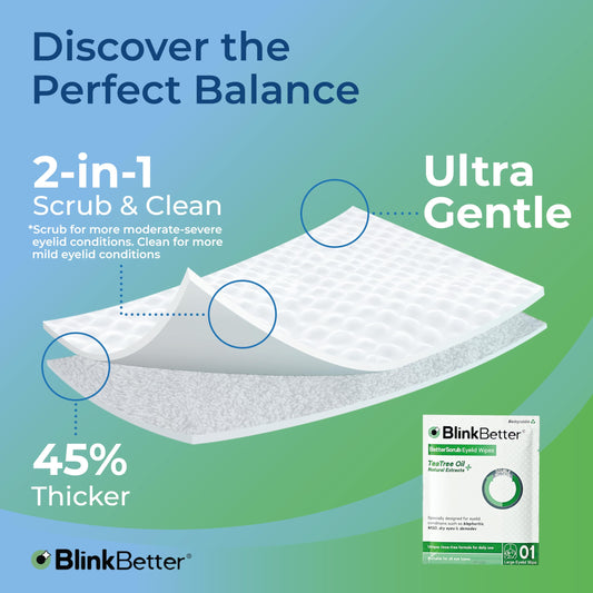 BlinkBetter premium natural blepharitis wipes demonstrating the dual textured cotton pad style