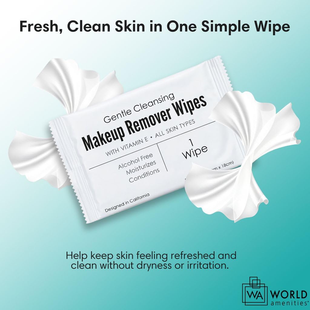 Close up of individual makeup wipe packet branding