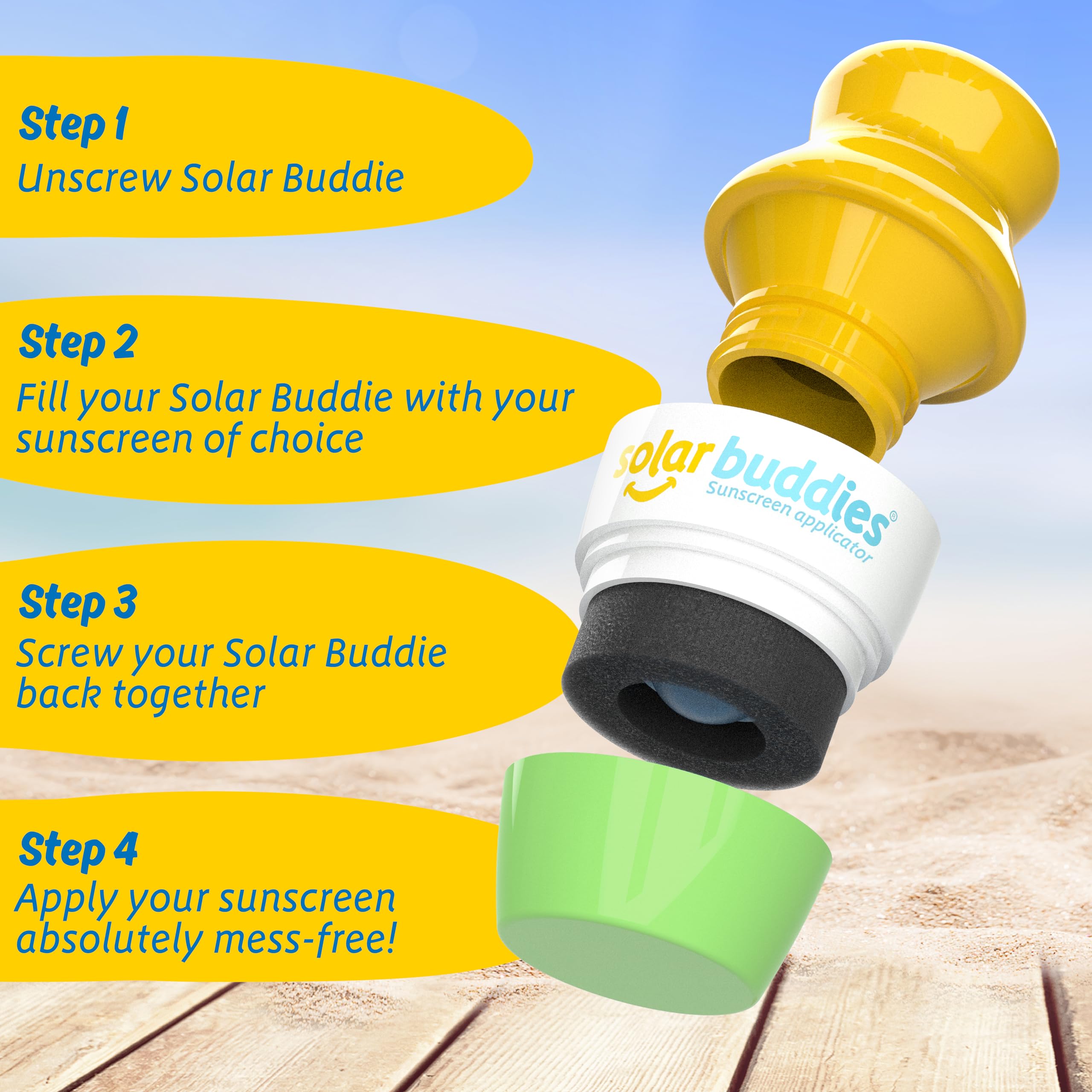 Solar Buddies travel size sunscreen dispenser for families