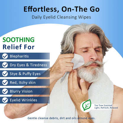Individually wrapped tea tree oil eyelid wipes for daily hygiene