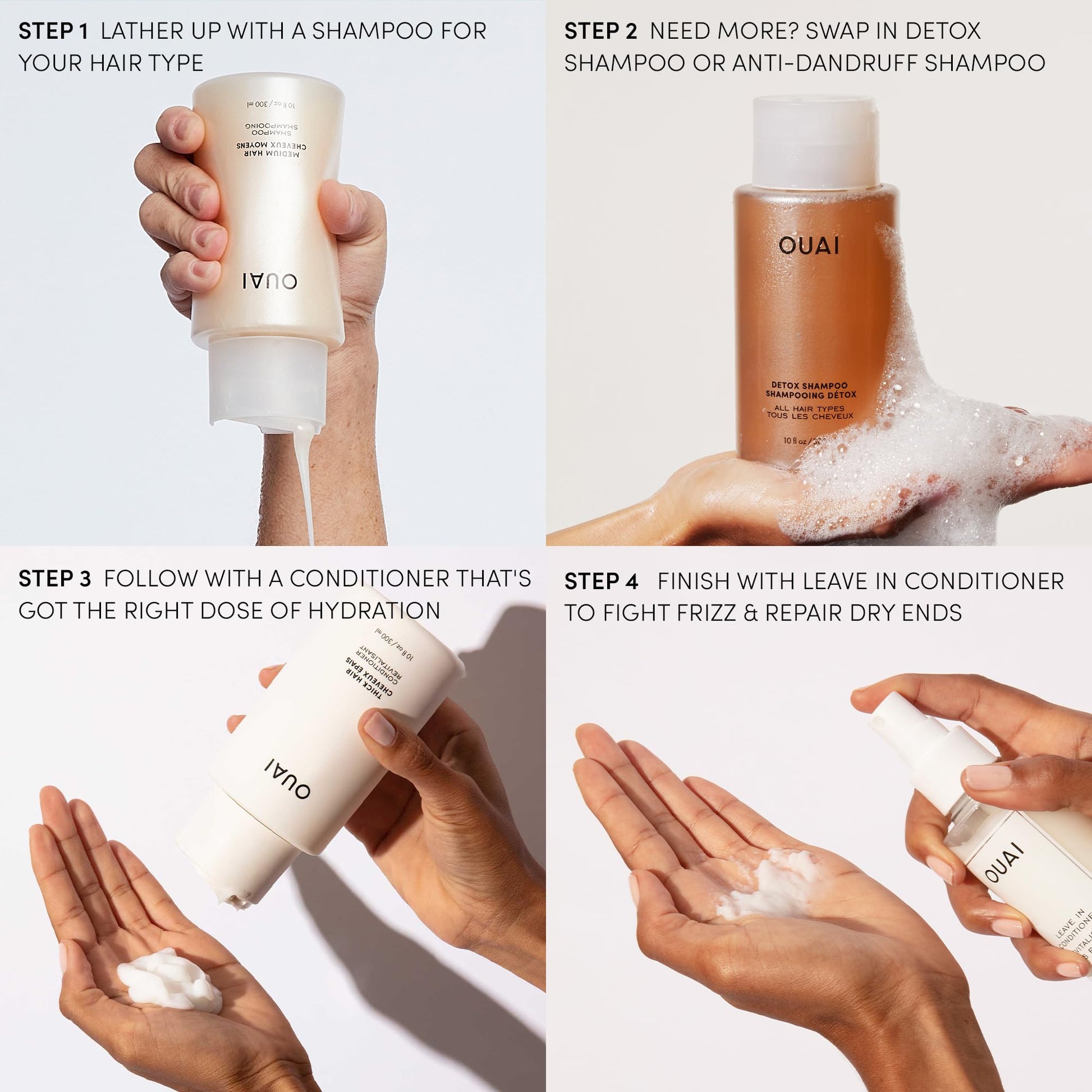 OUAI leave in conditioner 140ml back label showing clean ingredients