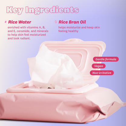Back label of The Face Shop Rice Water Bright cleansing tissues