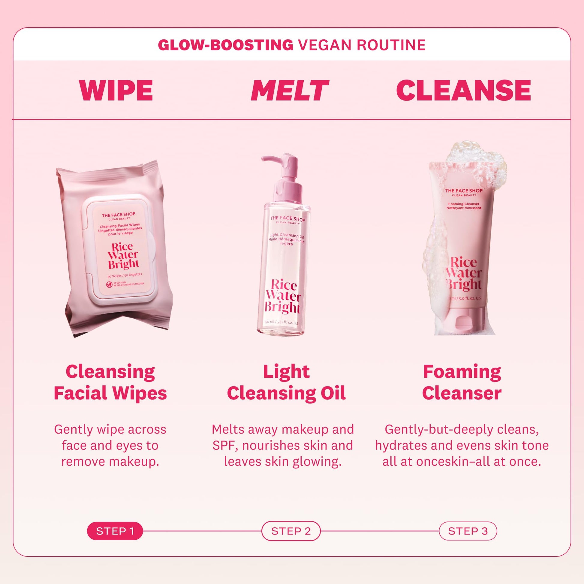 Stack of The Face Shop Rice Water Bright cleansing wipes